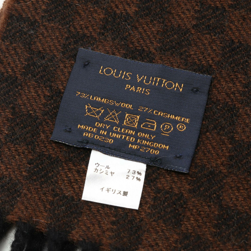 LOUIS VUITTON Echarpe Damier Giant 圍巾 MP2700 羊毛羊絨棕色黑色二手-1