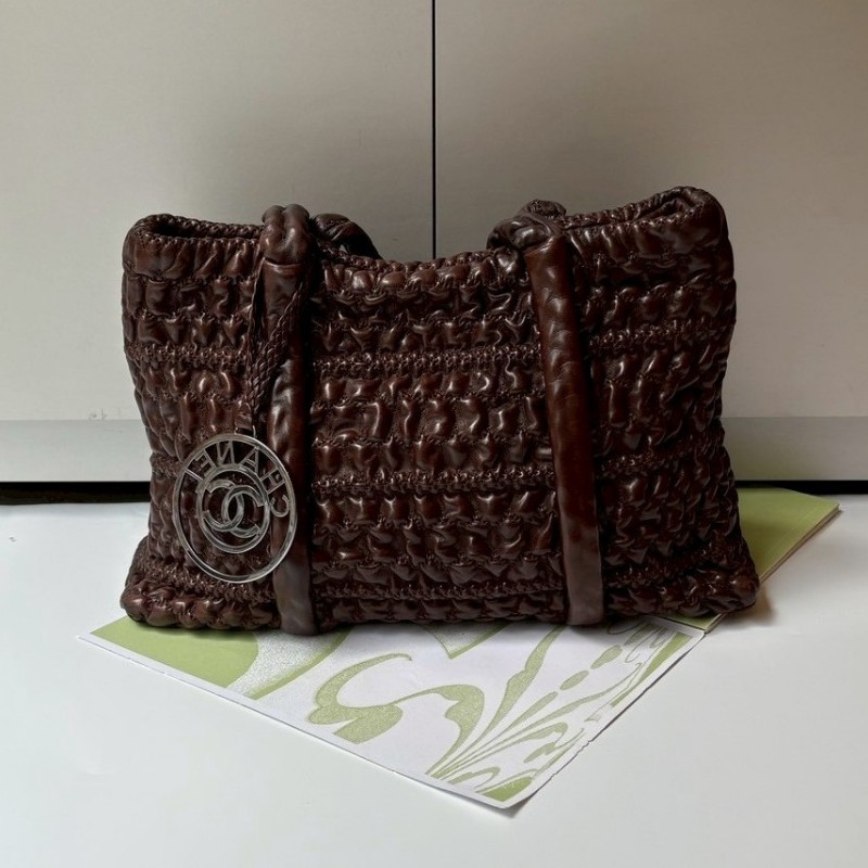 Chanel 深咖抓皺皮革托特肩側包-0