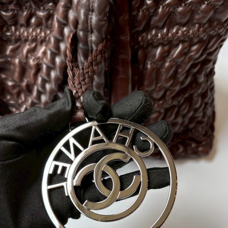 Chanel 深咖抓皺皮革托特肩側包-5