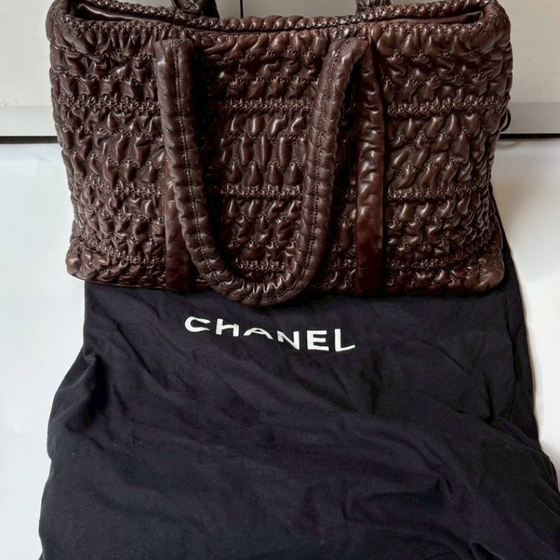 Chanel 深咖抓皺皮革托特肩側包-6