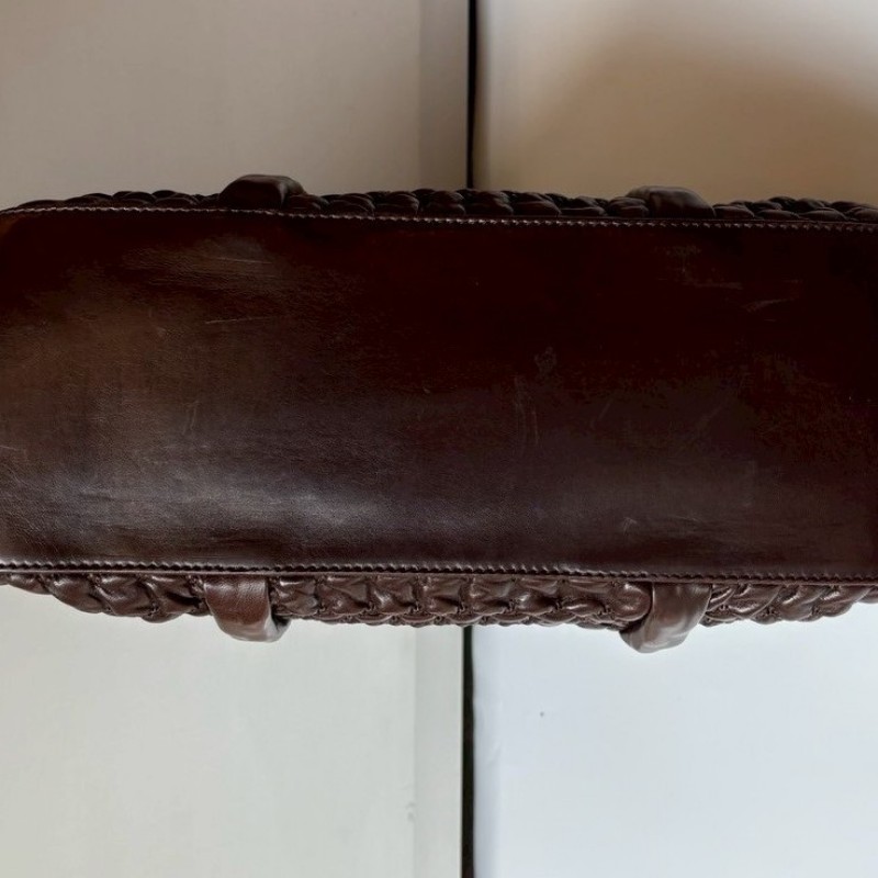 Chanel 深咖抓皺皮革托特肩側包-11