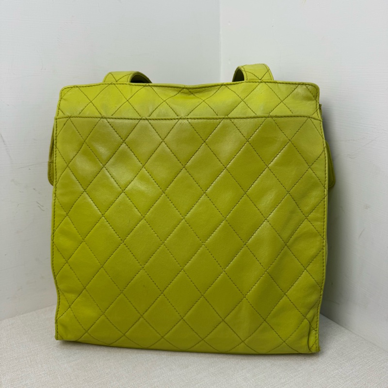 CHANEL Vintage 菱格紋檸檬綠肩背包-4