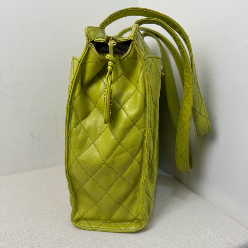 CHANEL Vintage 菱格紋檸檬綠肩背包-5