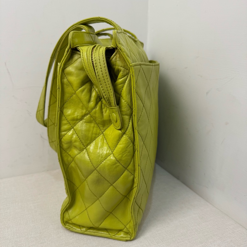 CHANEL Vintage 菱格紋檸檬綠肩背包-6