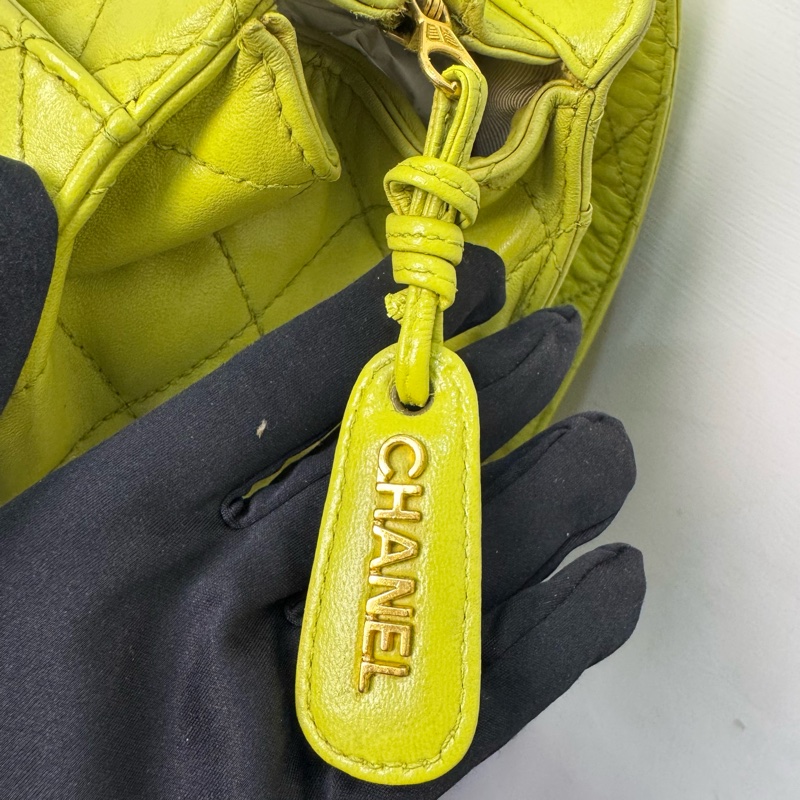 CHANEL Vintage 菱格紋檸檬綠肩背包-8