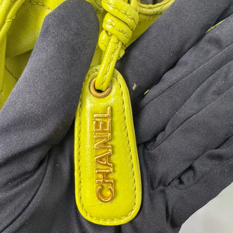 CHANEL Vintage 菱格紋檸檬綠肩背包-9