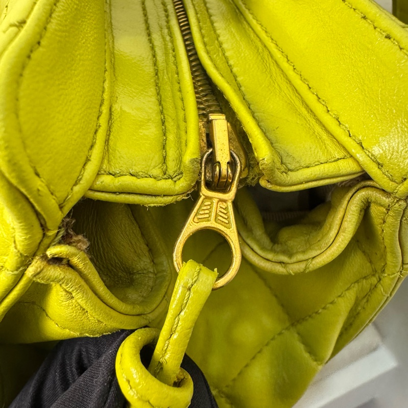 CHANEL Vintage 菱格紋檸檬綠肩背包-10