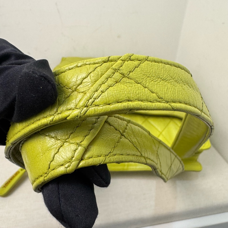 CHANEL Vintage 菱格紋檸檬綠肩背包-12