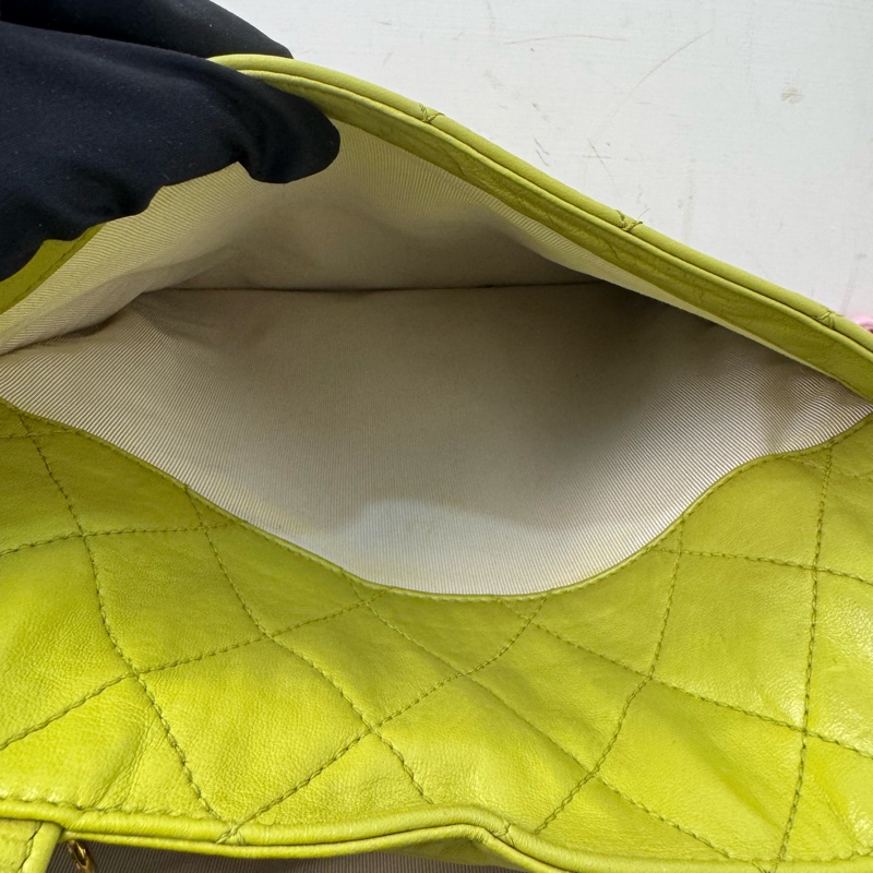 CHANEL Vintage 菱格紋檸檬綠肩背包-21
