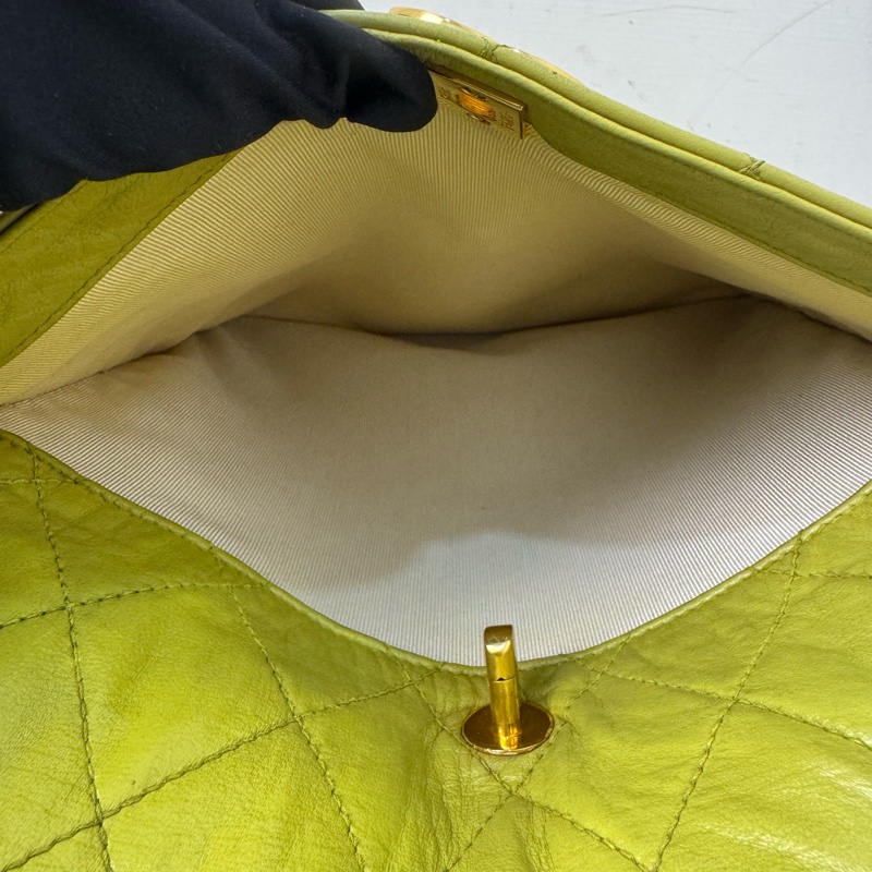 CHANEL Vintage 菱格紋檸檬綠肩背包-22