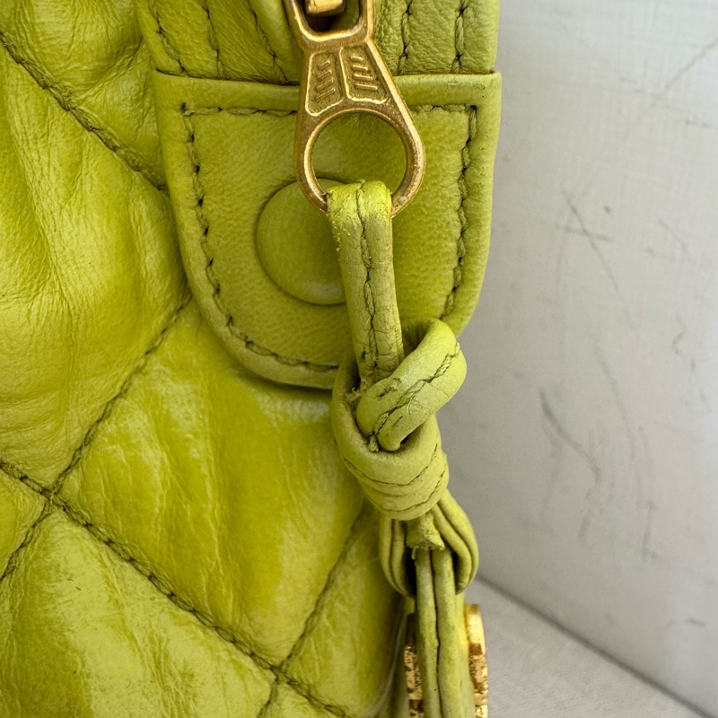 CHANEL Vintage 菱格紋檸檬綠肩背包-24