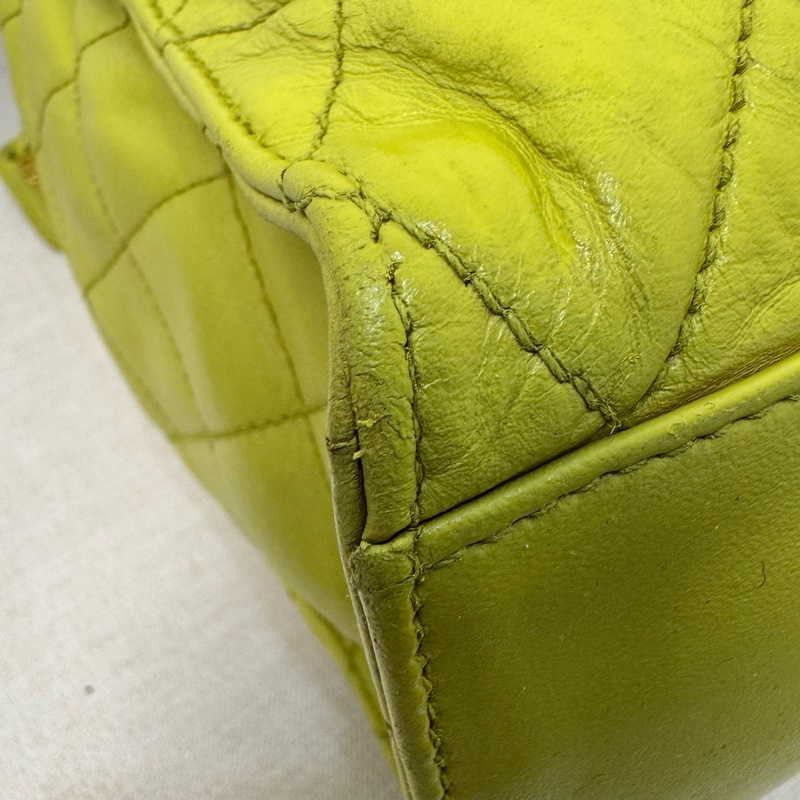 CHANEL Vintage 菱格紋檸檬綠肩背包-25