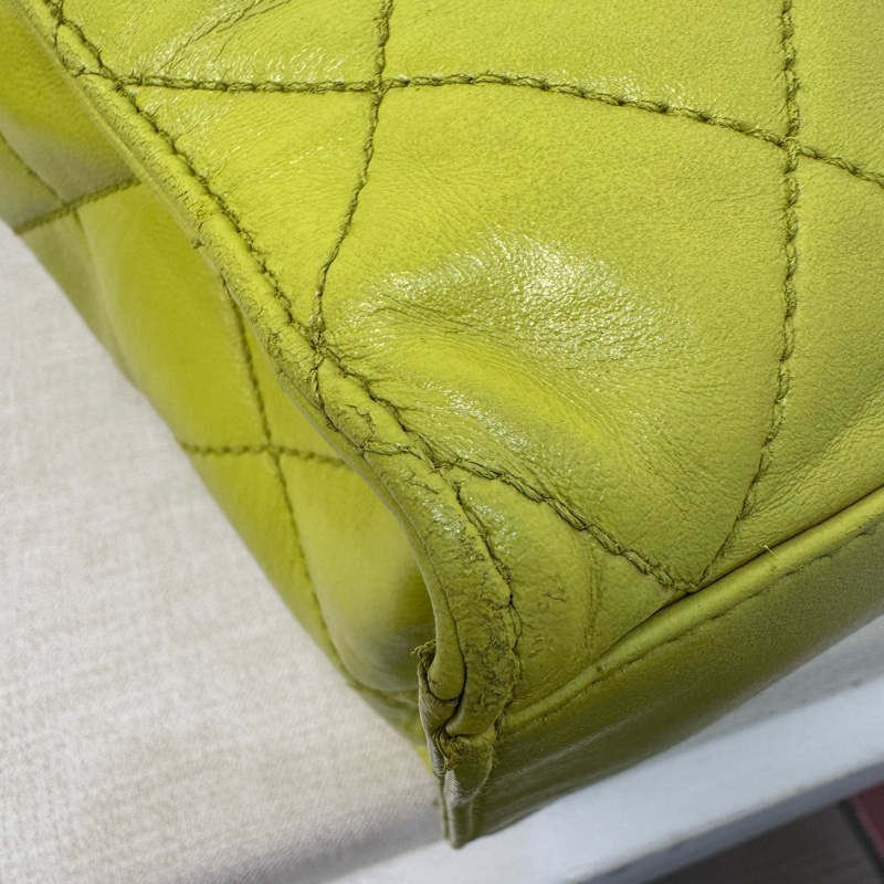 CHANEL Vintage 菱格紋檸檬綠肩背包-27