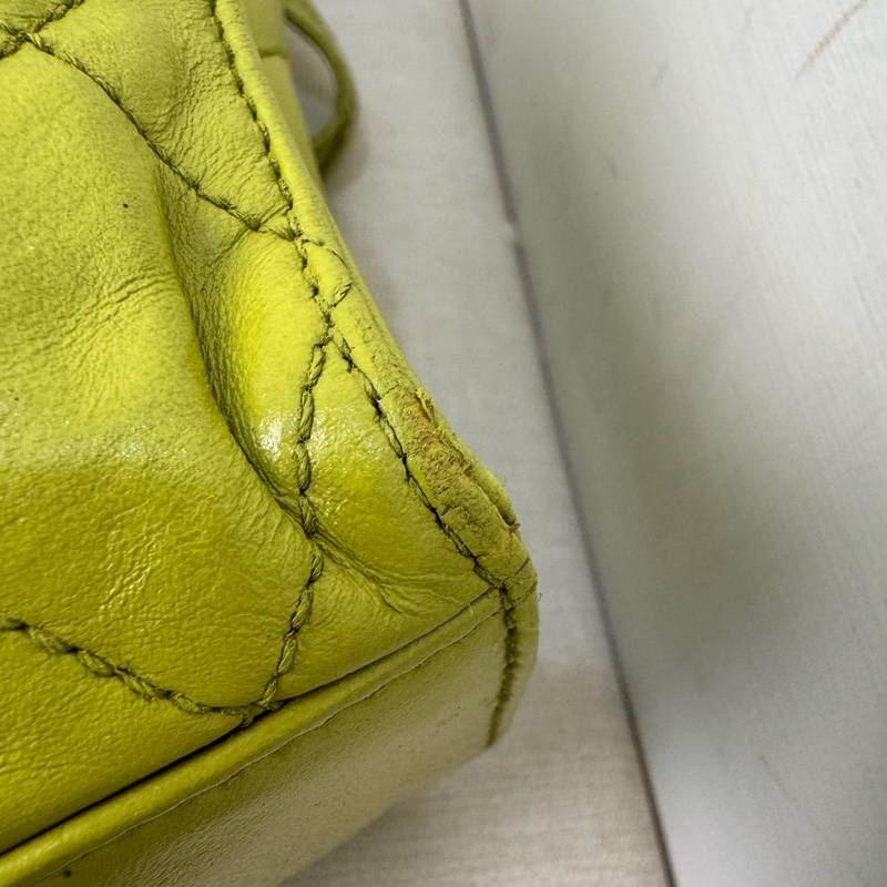 CHANEL Vintage 菱格紋檸檬綠肩背包-28