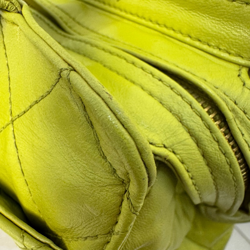 CHANEL Vintage 菱格紋檸檬綠肩背包-29