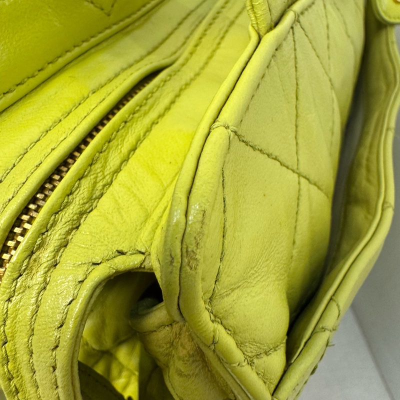 CHANEL Vintage 菱格紋檸檬綠肩背包-30