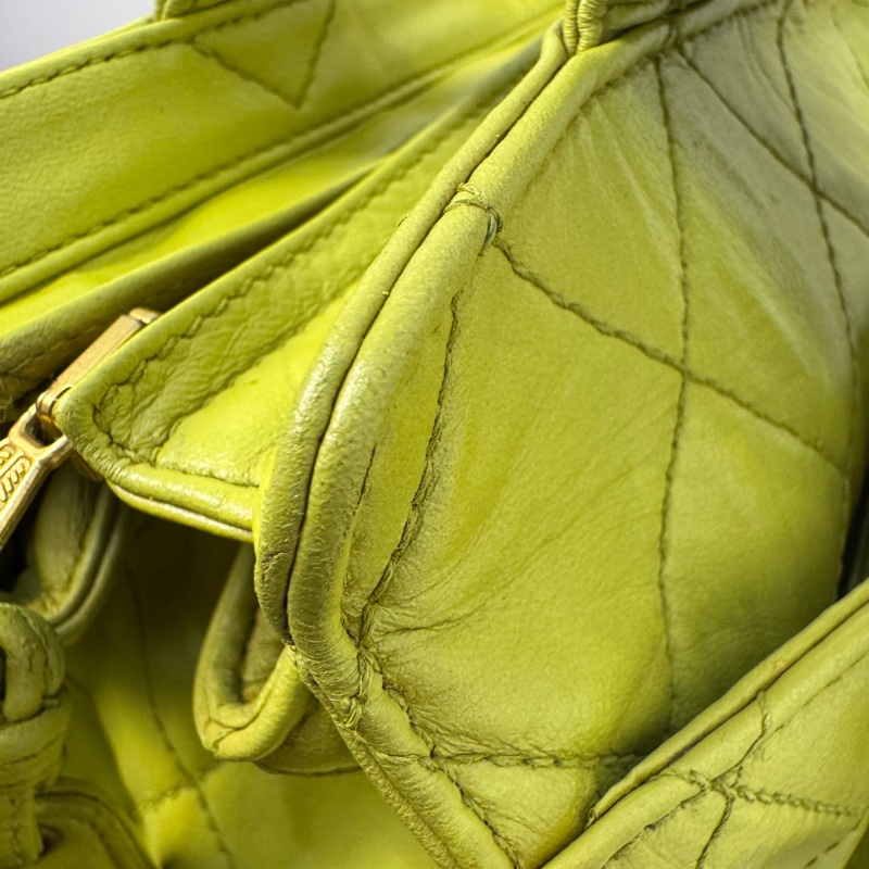 CHANEL Vintage 菱格紋檸檬綠肩背包-32