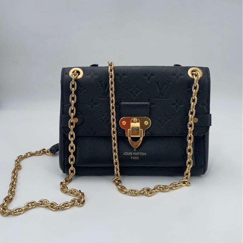 芯片款!全套全新帶膜!Louis Vuitton 全皮壓紋黑金 Vavin BB 薇薇安 斜挎包-3