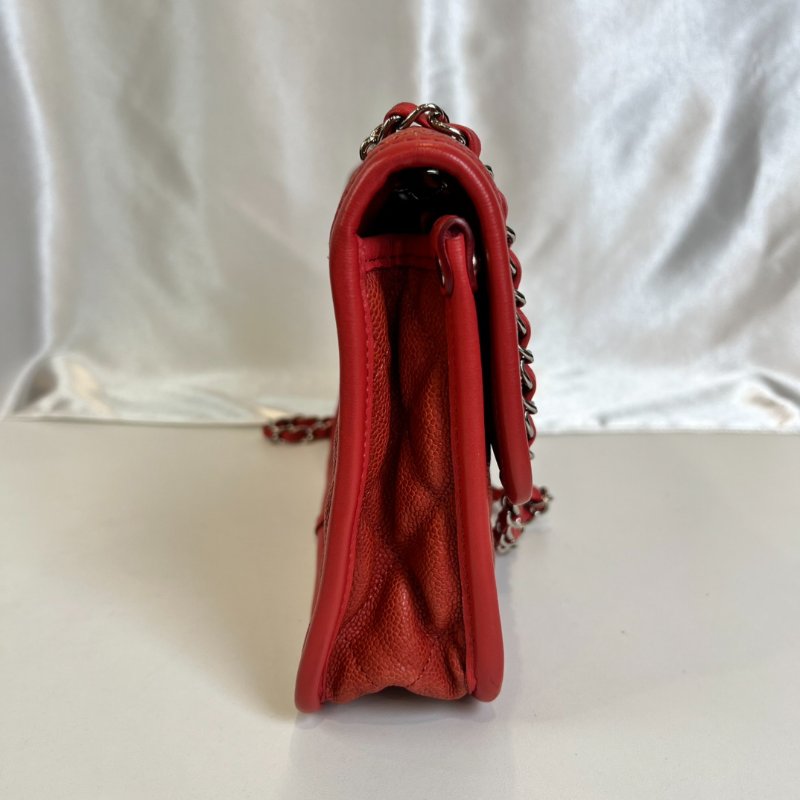 CHANEL 15開 紅色荔枝皮CF型銀鍊包-2