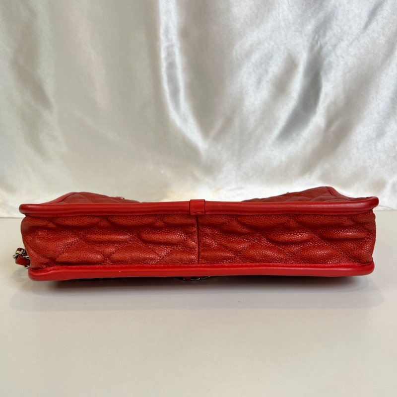 CHANEL 15開 紅色荔枝皮CF型銀鍊包-4