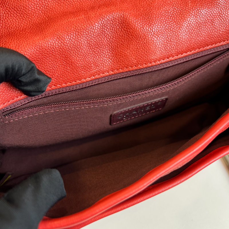 CHANEL 15開 紅色荔枝皮CF型銀鍊包-7