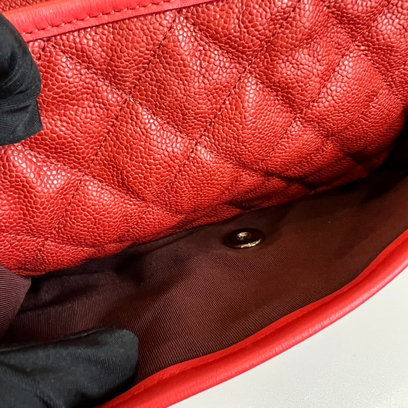 CHANEL 15開 紅色荔枝皮CF型銀鍊包-8