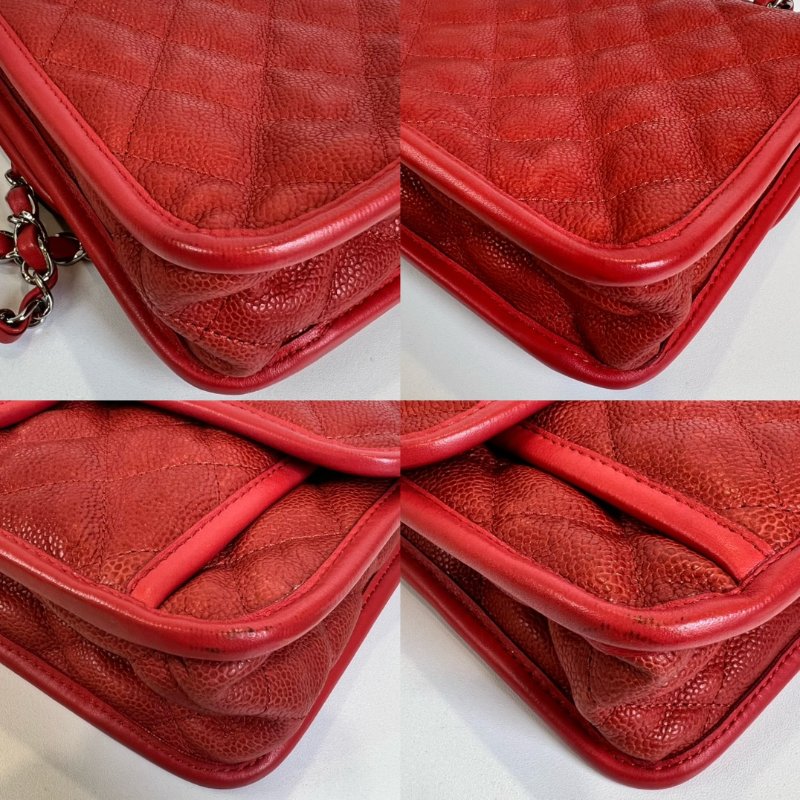 CHANEL 15開 紅色荔枝皮CF型銀鍊包-13