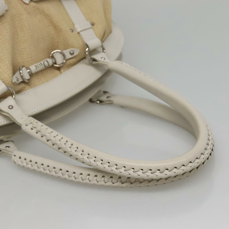 【日本直送】Christian Dior 手提包 拉菲草皮革 米色 白色 銀色 正品 132563-6