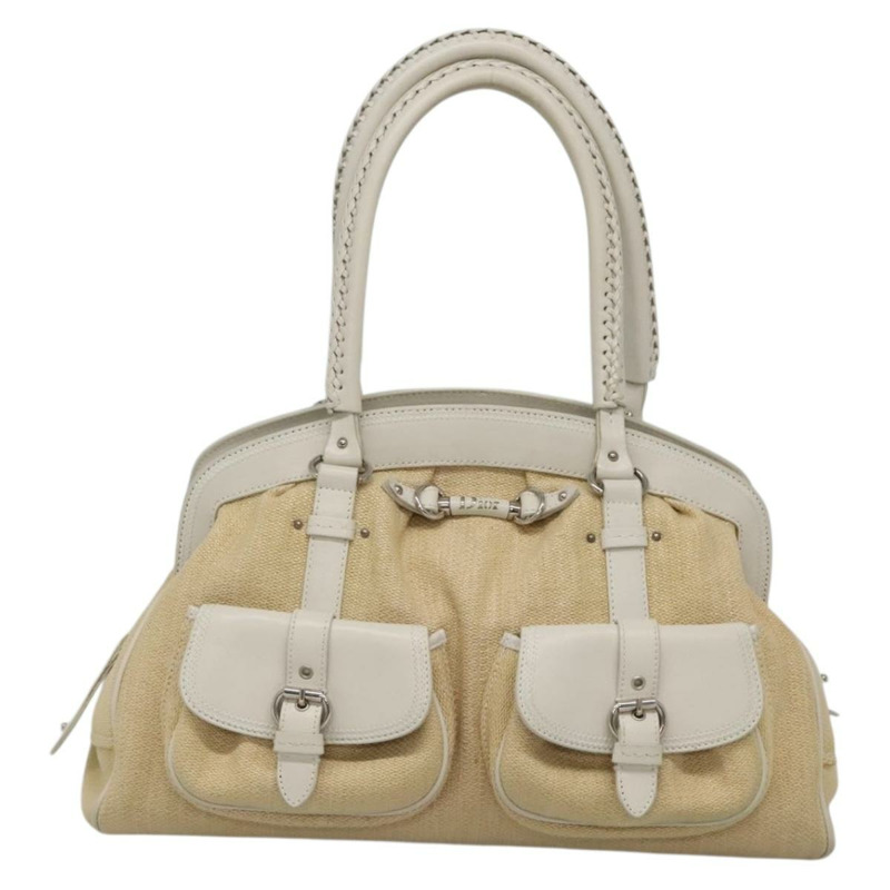 【日本直送】Christian Dior 手提包 拉菲草皮革 米色 白色 銀色 正品 132563-12