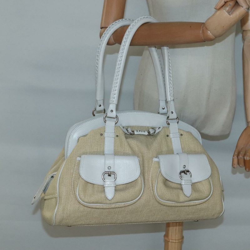 【日本直送】Christian Dior 手提包 拉菲草皮革 米色 白色 銀色 正品 132563-21