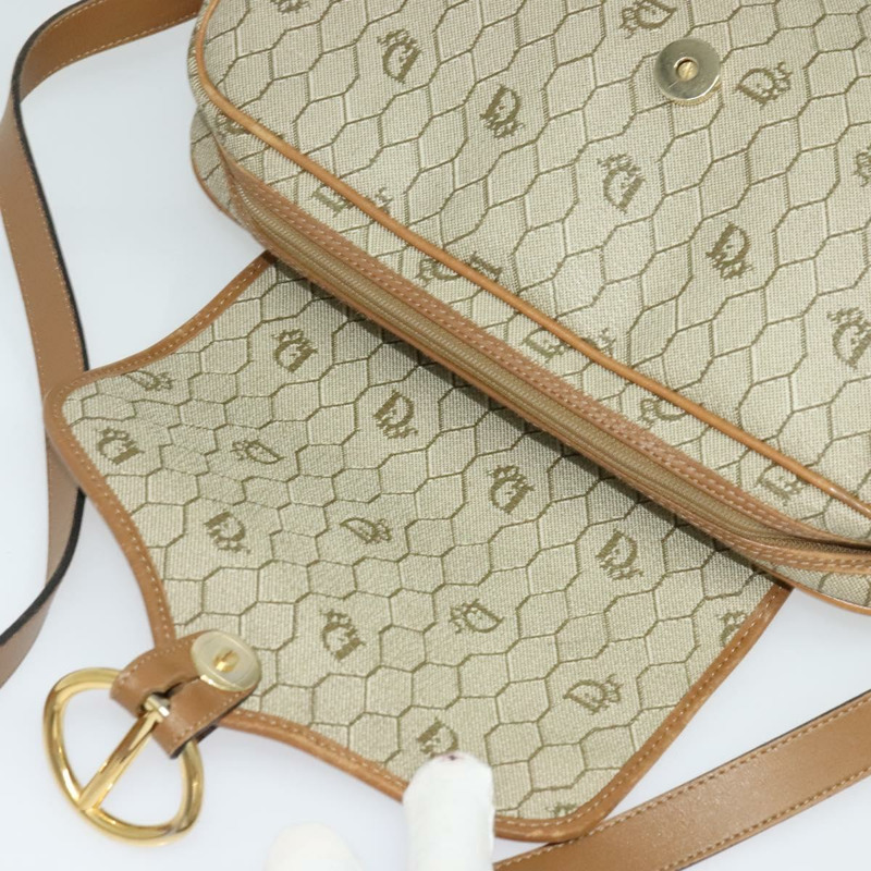 【日本直送】Christian Dior 蜂巢帆布肩背包 PVC 米色 金色 正品 132685-9