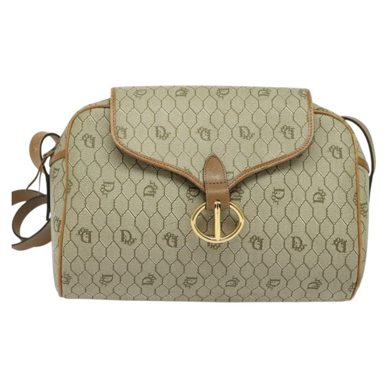 【日本直送】Christian Dior 蜂巢帆布肩背包 PVC 米色 金色 正品 132685-12