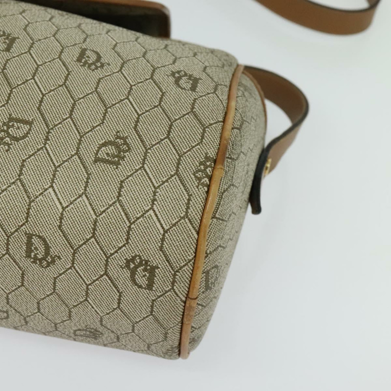 【日本直送】Christian Dior 蜂巢帆布肩背包 PVC 米色 金色 正品 132685-13