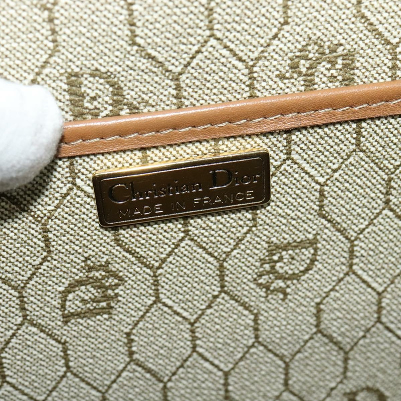 【日本直送】Christian Dior 蜂巢帆布肩背包 PVC 米色 金色 正品 132685-16