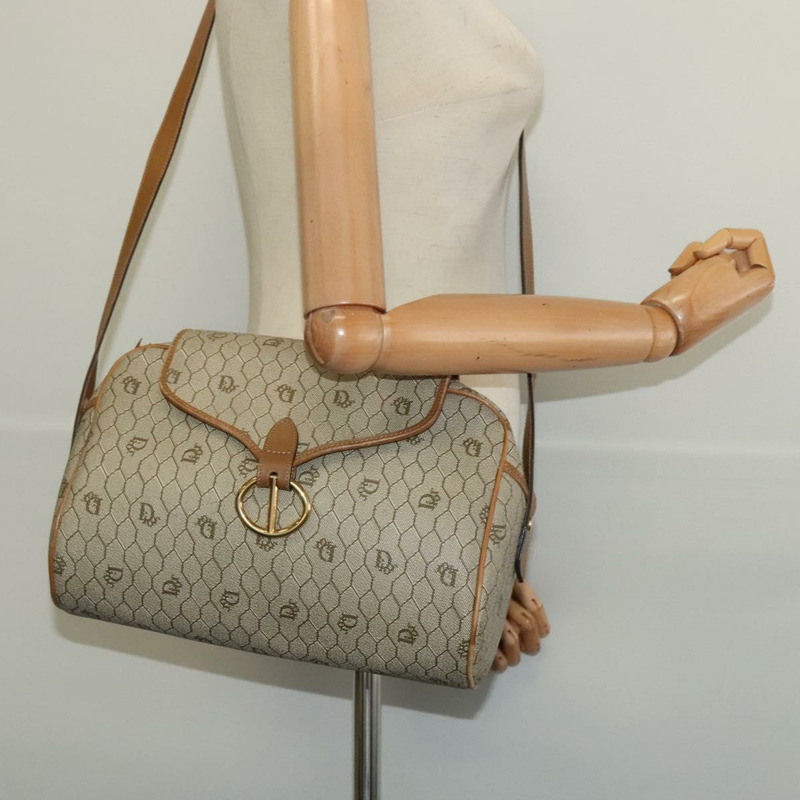 【日本直送】Christian Dior 蜂巢帆布肩背包 PVC 米色 金色 正品 132685-19