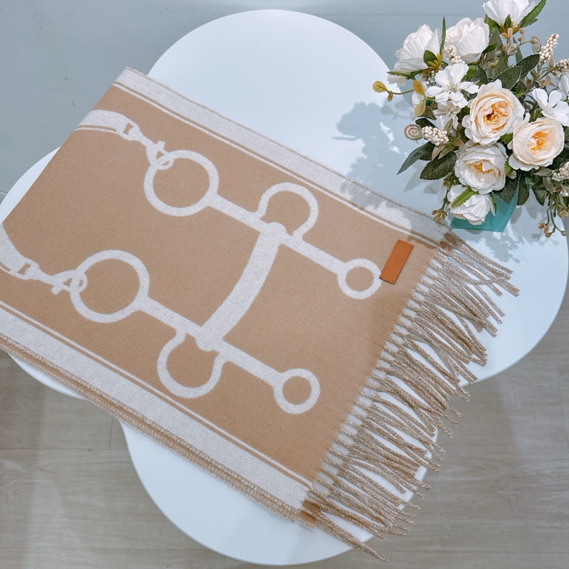 TW4366 Hermes 愛馬仕羊絨圍巾Casaque Mors 30 x 160 cm Scarf Camel / Ivoire [New]-1