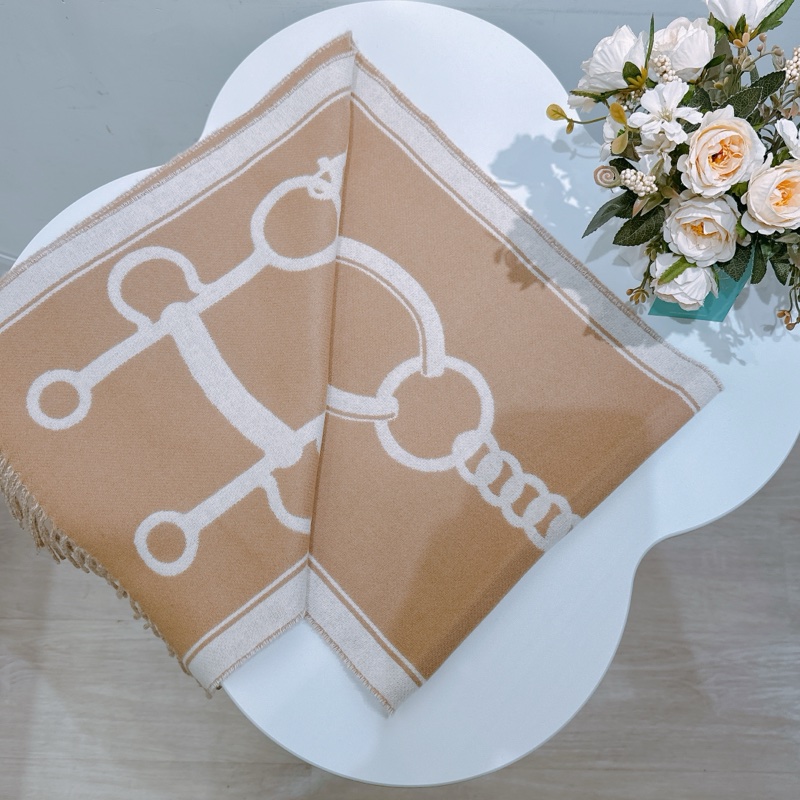 TW4366 Hermes 愛馬仕羊絨圍巾Casaque Mors 30 x 160 cm Scarf Camel / Ivoire [New]-3