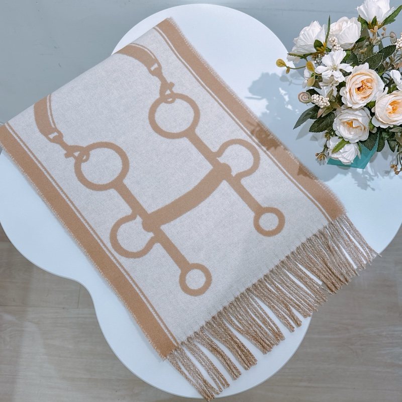 TW4366 Hermes 愛馬仕羊絨圍巾Casaque Mors 30 x 160 cm Scarf Camel / Ivoire [New]-4