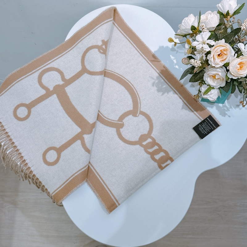 TW4366 Hermes 愛馬仕羊絨圍巾Casaque Mors 30 x 160 cm Scarf Camel / Ivoire [New]-6