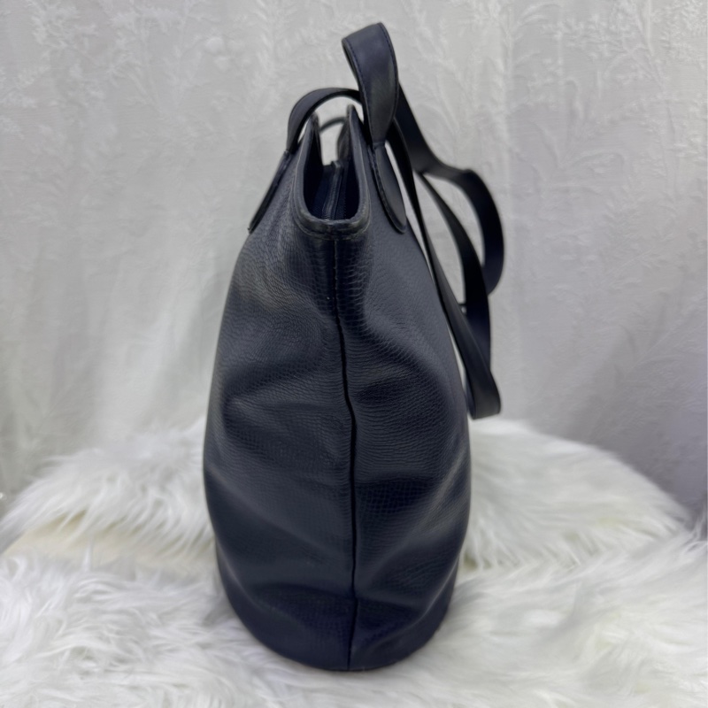 CHRISTIAN DIOR CD Logo Tote Bag Hand Bag Leather Navy x Gold Hardware RARE-2