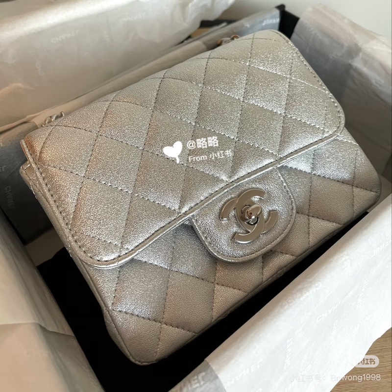 99新全配🈶️購證❤️香奈兒 #銀灰色 #香檳色 #牛皮 #方胖子-0