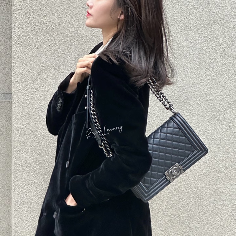 99新全配🈶️購證❤️ 香奈兒 #黑銀 #牛皮 #leboy25 #boy中號-4