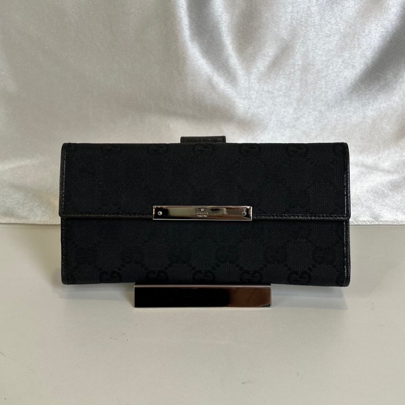 GUCCI 112715 黑老花帆布釦式長夾-0