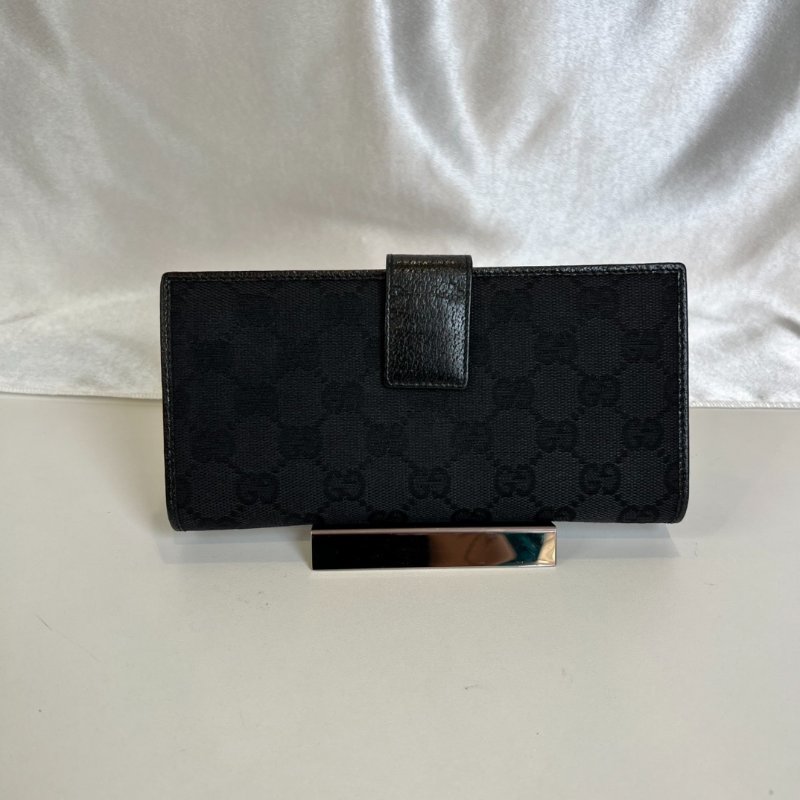 GUCCI 112715 黑老花帆布釦式長夾-1