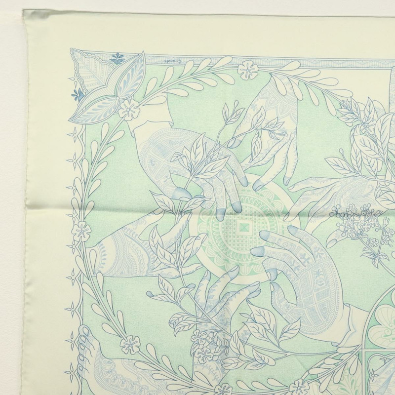 【日本直送】HERMES Carre 90 圍巾「Les chants du Henne」真絲薄荷綠 am8731-1