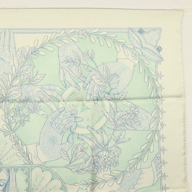 【日本直送】HERMES Carre 90 圍巾「Les chants du Henne」真絲薄荷綠 am8731-3