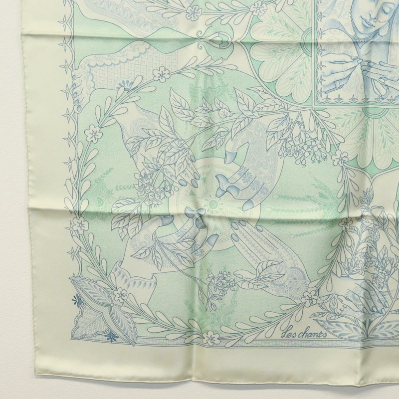 【日本直送】HERMES Carre 90 圍巾「Les chants du Henne」真絲薄荷綠 am8731-7