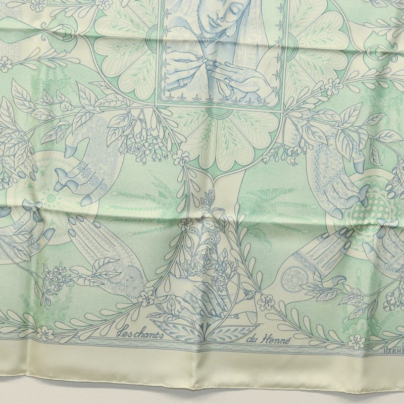 【日本直送】HERMES Carre 90 圍巾「Les chants du Henne」真絲薄荷綠 am8731-8