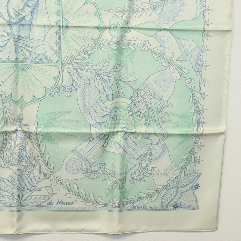 【日本直送】HERMES Carre 90 圍巾「Les chants du Henne」真絲薄荷綠 am8731-9
