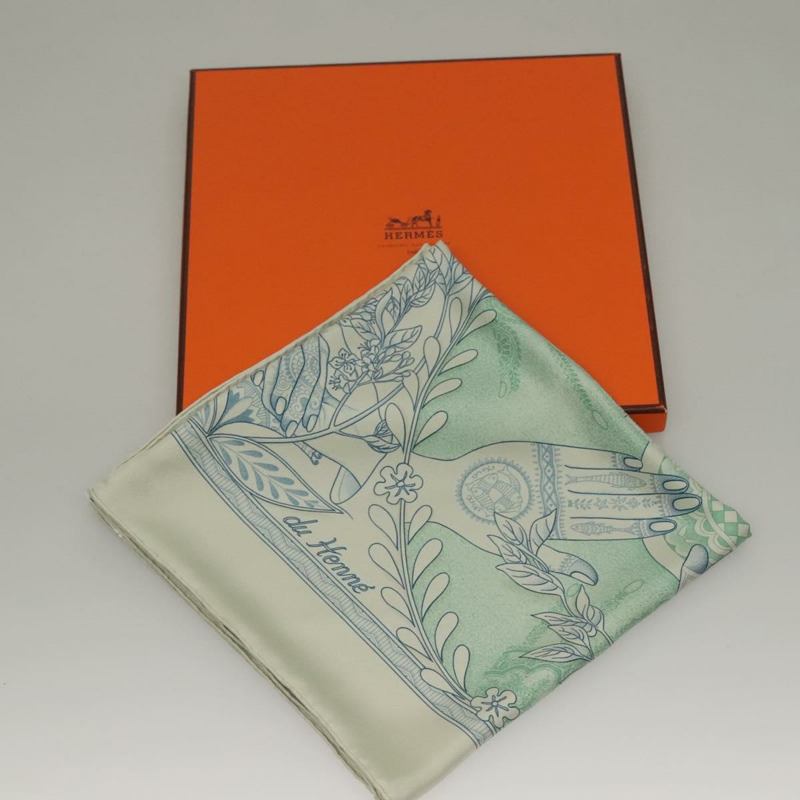 【日本直送】HERMES Carre 90 圍巾「Les chants du Henne」真絲薄荷綠 am8731-11